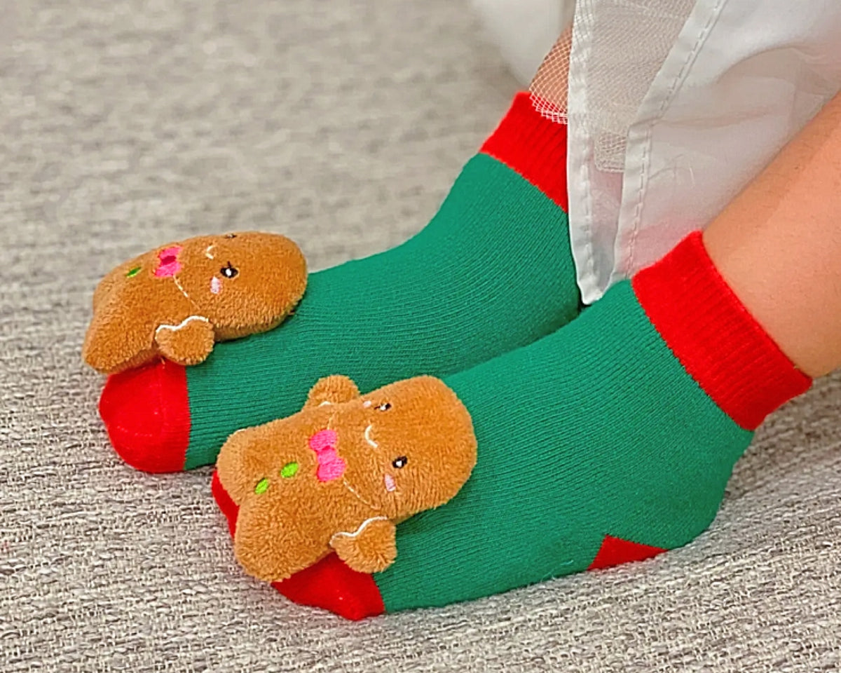 BOOGIE TOES Unisex Baby GINGERBREAD CHRISTMAS RATTLE GRIPPER BOTTOM SOCKS By PIERO LIVENTI - Novelty Socks for Less