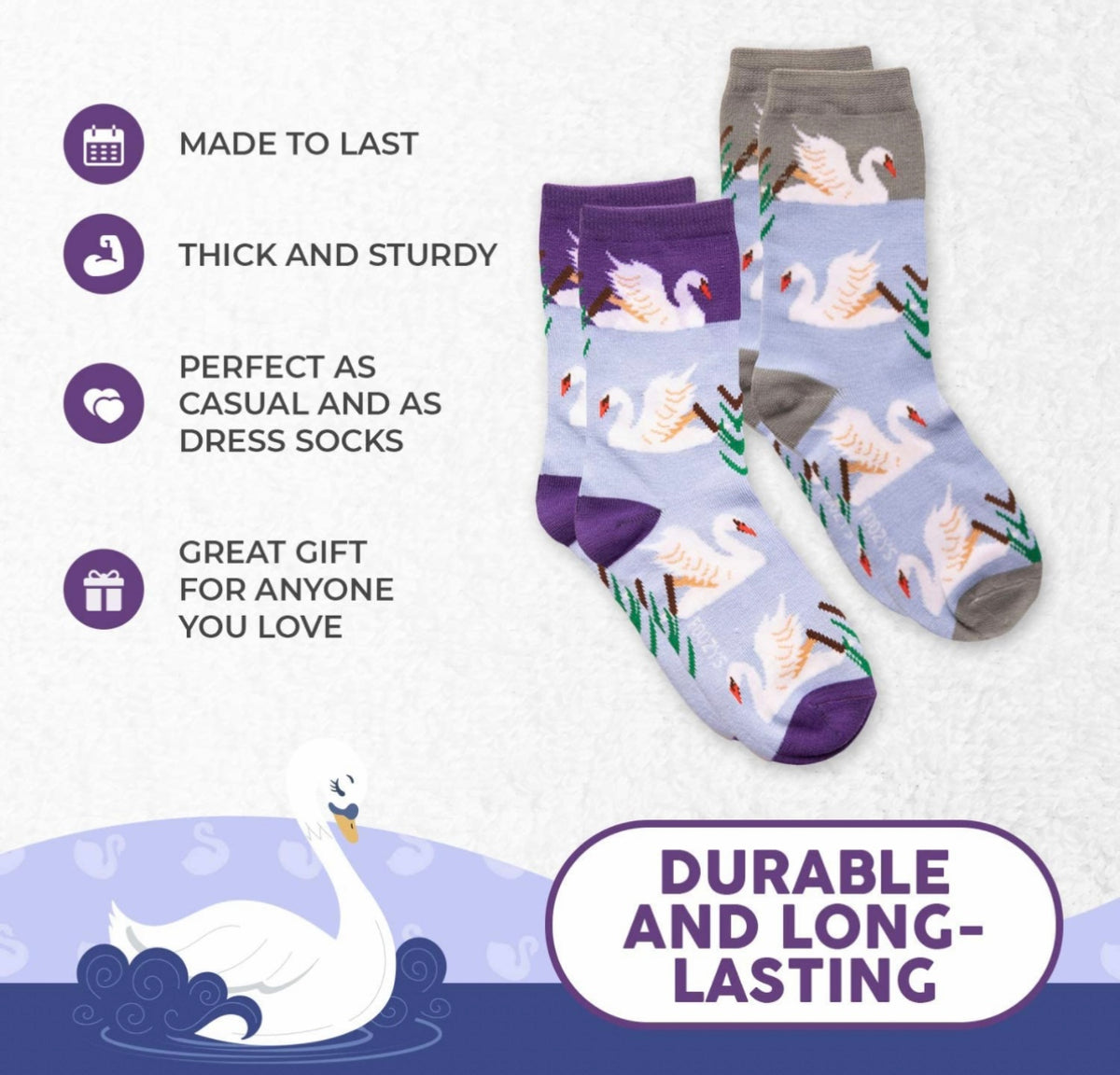 FOOZYS Brand Ladies SWANS 2 Pair Of Socks - Novelty Socks And Slippers