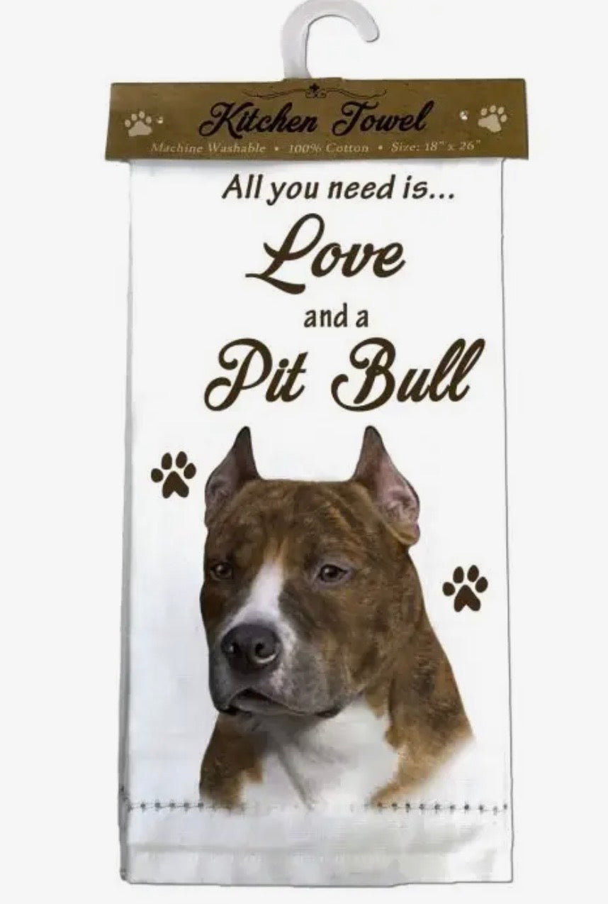 ALL YOU NEED IS LOVE & A DOG Kitchen Tea Towel By E&S Pets (Choose Breed)