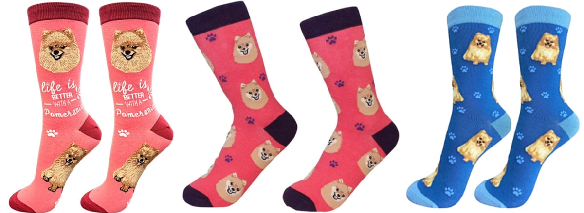 POMERANIAN Dog Unisex Socks By E&S Pets CHOOSE SOCK DADDY, HAPPY TAILS, LIFE IS BETTER - Novelty Socks for Less