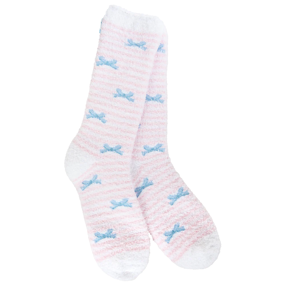 Pretty Blue Bows Ladies Soft Cozy Socks WORLD’S SOFTEST SOCKS Brand - Novelty Socks And Slippers