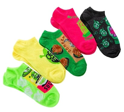SHREK The Movie Ladies 5 Pair Of No Show Socks DONKEY WAFFLES - Novelty Socks And Slippers