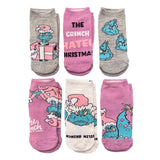 DR. SEUSS HOW THE GRINCH STOLE CHRISTMAS Ladies 6 Pair Of Cushion Ankle Socks ‘FEELIN’ GRINCHY’ - Novelty Socks And Slippers