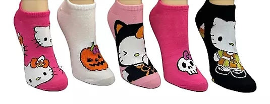 Sanrio HELLO KITTY Ladies HALLOWEEN 5 Pair Of No Show Socks HELLO KITTY IN CAT COSTUME - Novelty Socks And Slippers