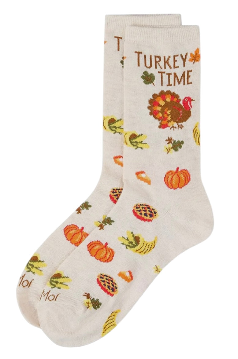 TURKEY TIME Ladies Thanksgiving Socks MeMoi Brand - Novelty Socks And Slippers