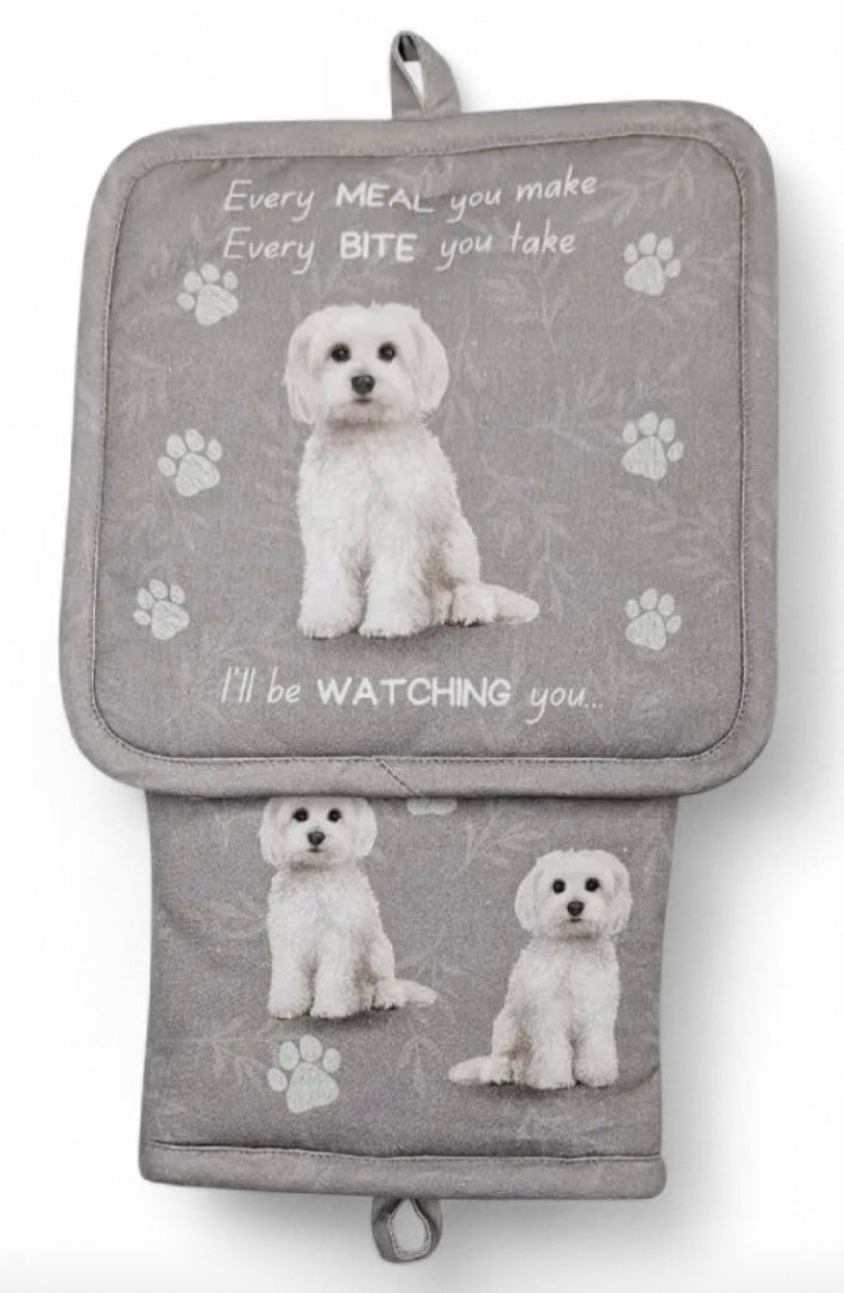 DOG & CAT 3 Piece Oven Mitt & Tea Towel Set By E&S Pets (CHOOSE BREED) - Novelty Socks And Slippers