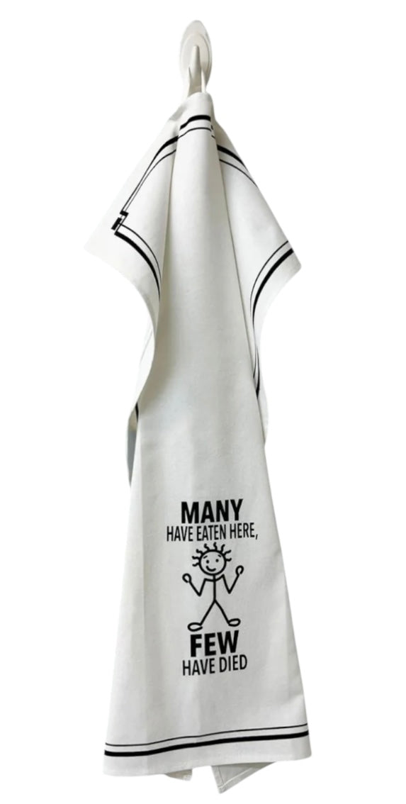 HEY NOW Brand By Fabdaz MANY HAVE EATEN HERE, FEW HAVE DIED Kitchen Tea Towel - Novelty Socks And Slippers