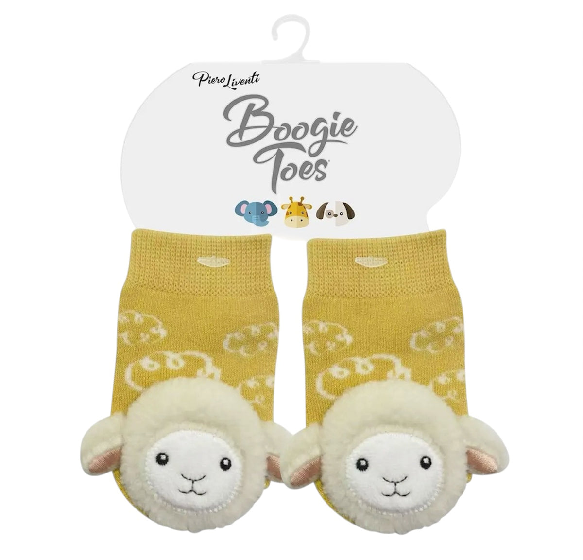 WOOLLY SHEEP LAMB Unisex Baby Rattle Gripper Bottom Socks BOOGIE TOES By Piero Liventi - Novelty Socks And Slippers