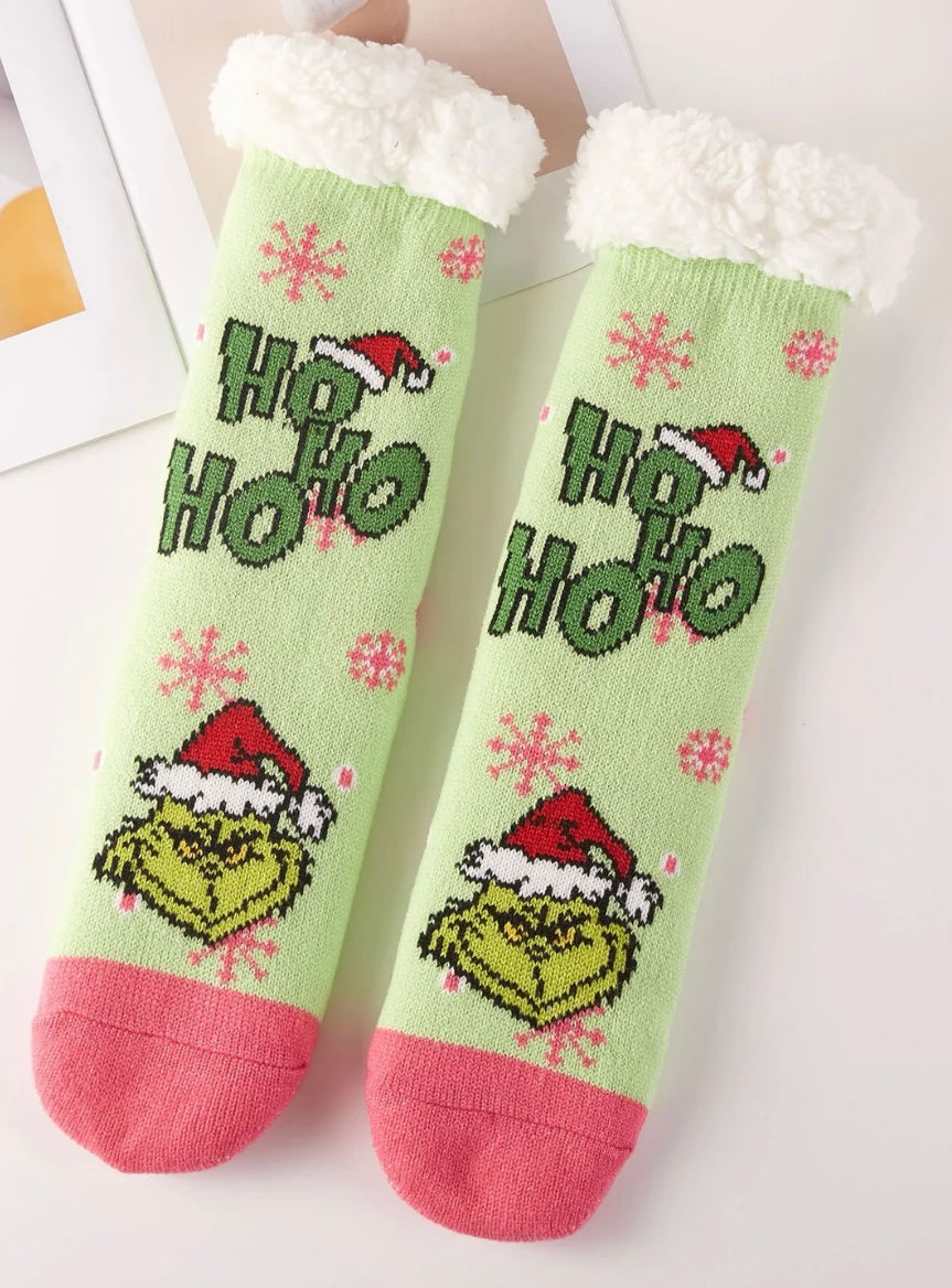 THE GRINCH Ladies Sherpa Lined Gripper Bottom Slipper Socks (Choose Style) - Novelty Socks And Slippers