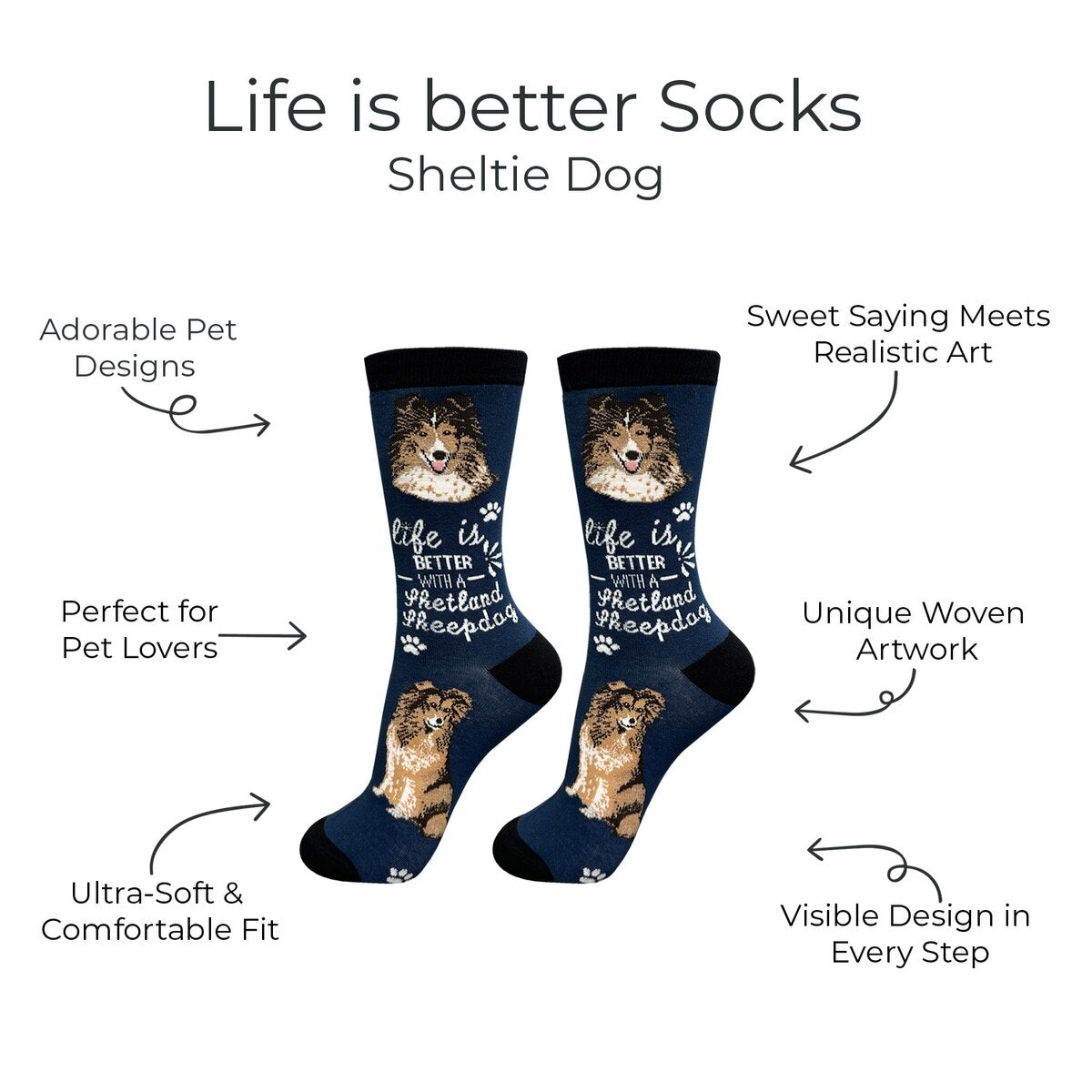 SHETLAND SHEEPDOG (SHELTIE) Adult Unisex Socks By E&S Pets Choose Style