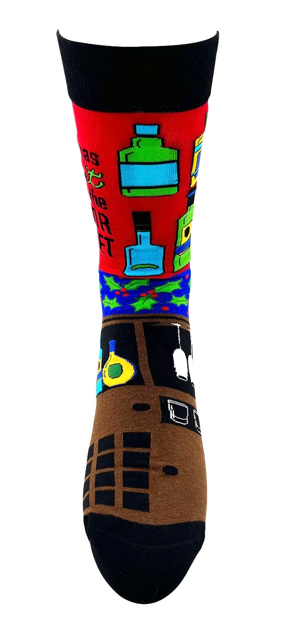 FABDAZ Brand Men’s CHRISTMAS Socks ‘MY CHRISTMAS SPIRIT IS IN THE LIQUOR CABINET’ - Novelty Socks And Slippers