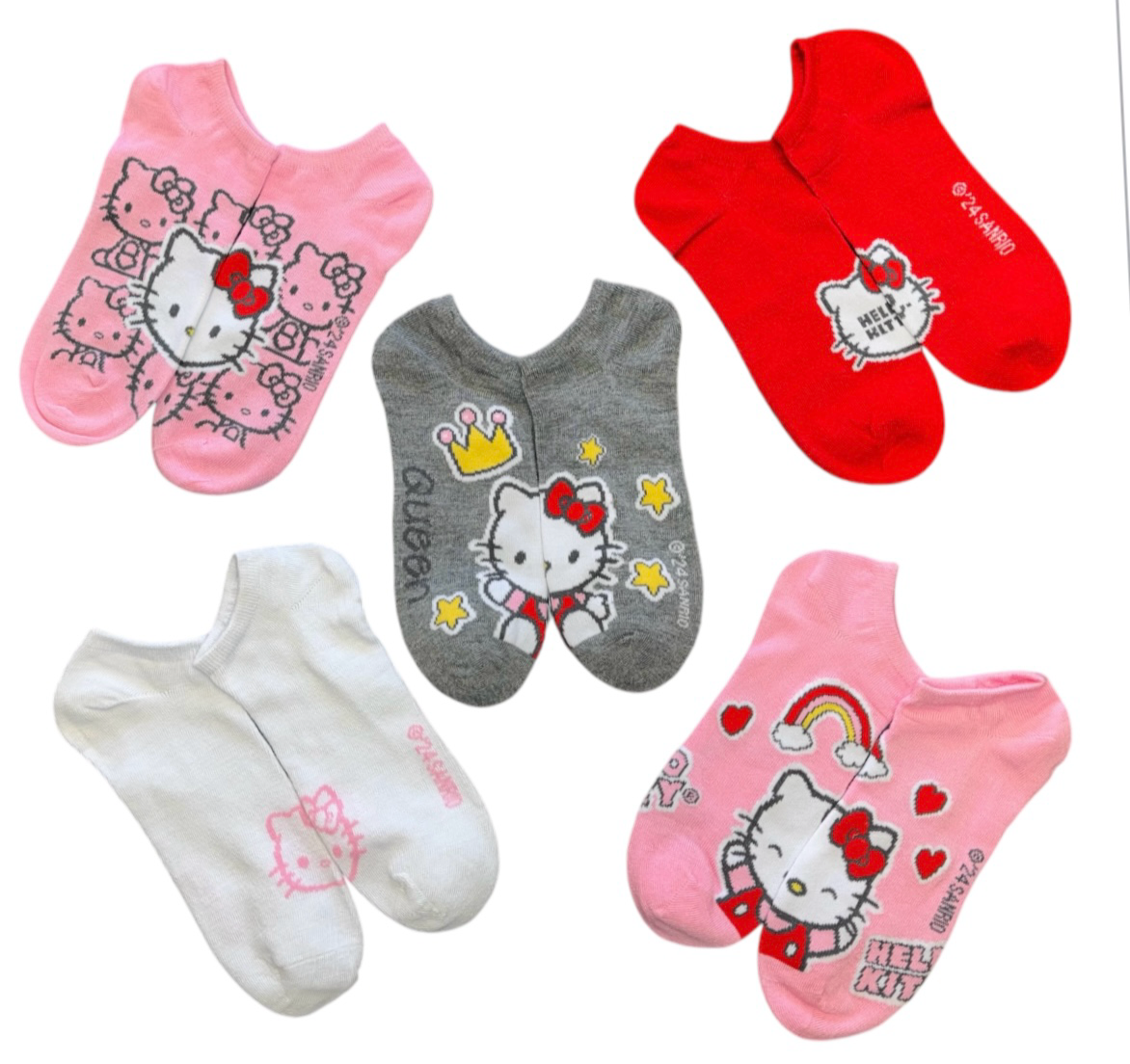 SANRIO HELLO KITTY Ladies 5 Pair Of VALENTINES DAY No Show Socks ‘QUEEN’ - Novelty Socks And Slippers