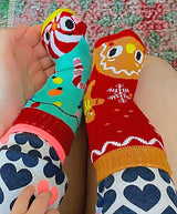 PALS SOCKS Brand Unisex CHRISTMAS Mismatched Gripper Bottom Socks (CHOOSE SIZE) - Novelty Socks for Less