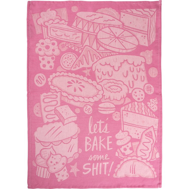 PRIMITIVES BY KATHY ‘LET’S BAKE SOME SHIT’ Kitchen Tea Towel - Novelty Socks And Slippers