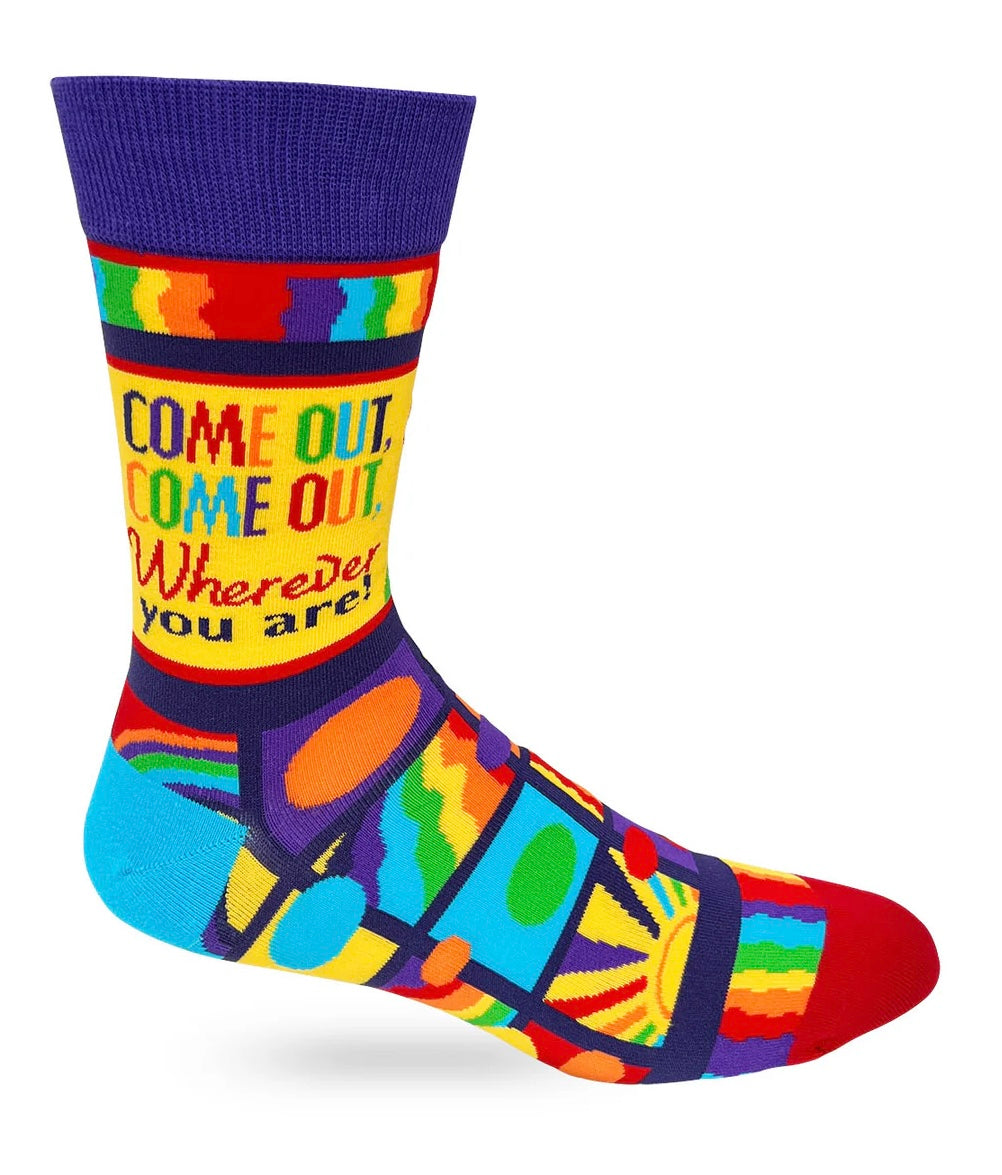 FABDAZ Brand Men’s PRIDE Socks COME OUT COME OUT WHEREVER YOU ARE - Novelty Socks And Slippers