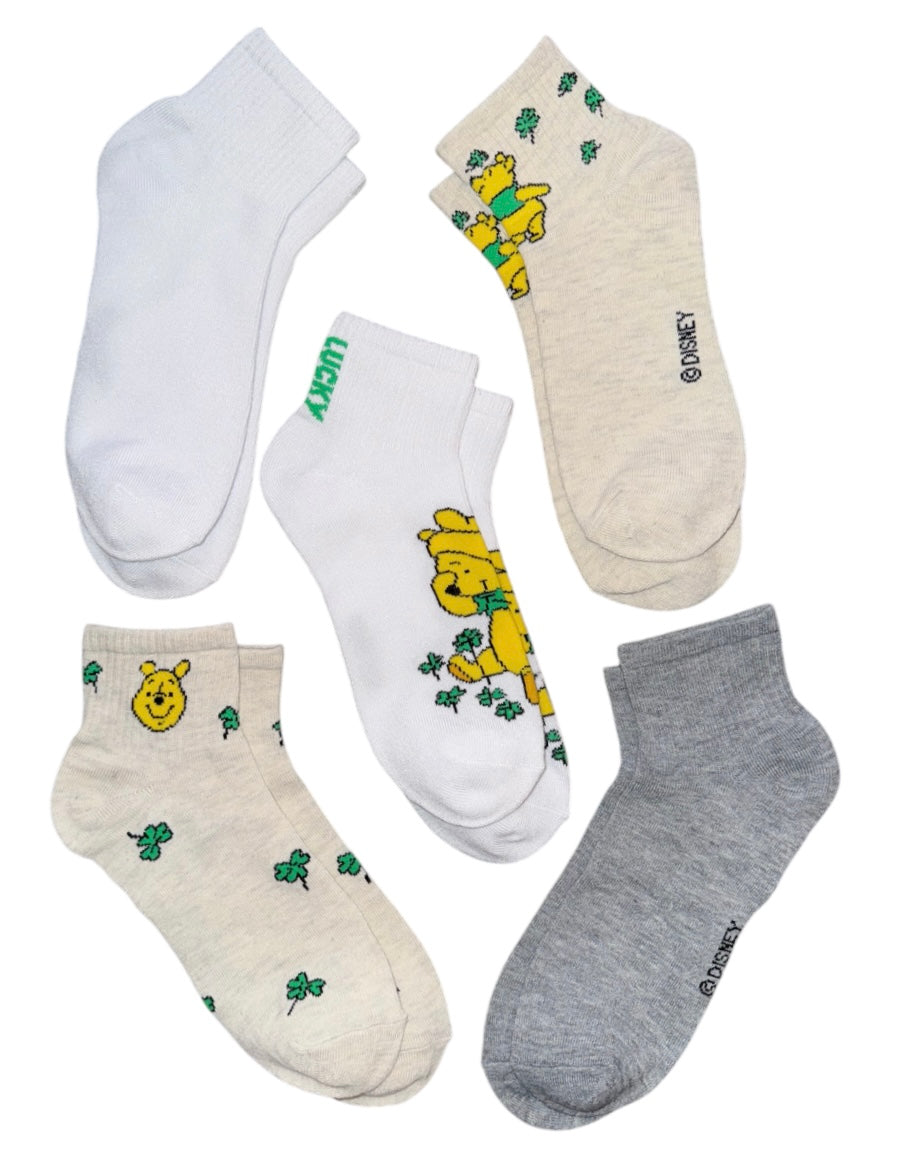 DISNEY WINNIE THE POOH Ladies 5 Pair Of St Patrick’s Day Socks ‘LUCKY’ - Novelty Socks And Slippers