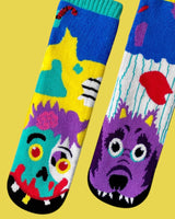 ZOMBIE & WEREWOLF Unisex Tween MISMATCHED GRIPPER SOCKS PALS SOCKS Brand - Novelty Socks And Slippers