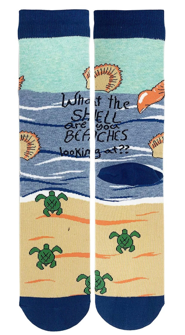 OOOH YEAH Brand Ladies BEACH & TURTLE Socks ‘WHAT THE SHELL ARE YOU BEACHES LOOKING AT?’ - Novelty Socks And Slippers