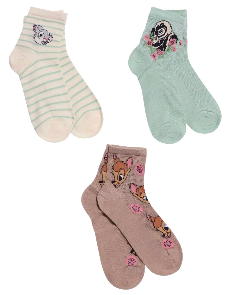 DISNEY BAMBI Ladies 3 Pair Of Socks THUMPER THE BUNNY, FLOWER - Novelty Socks And Slippers