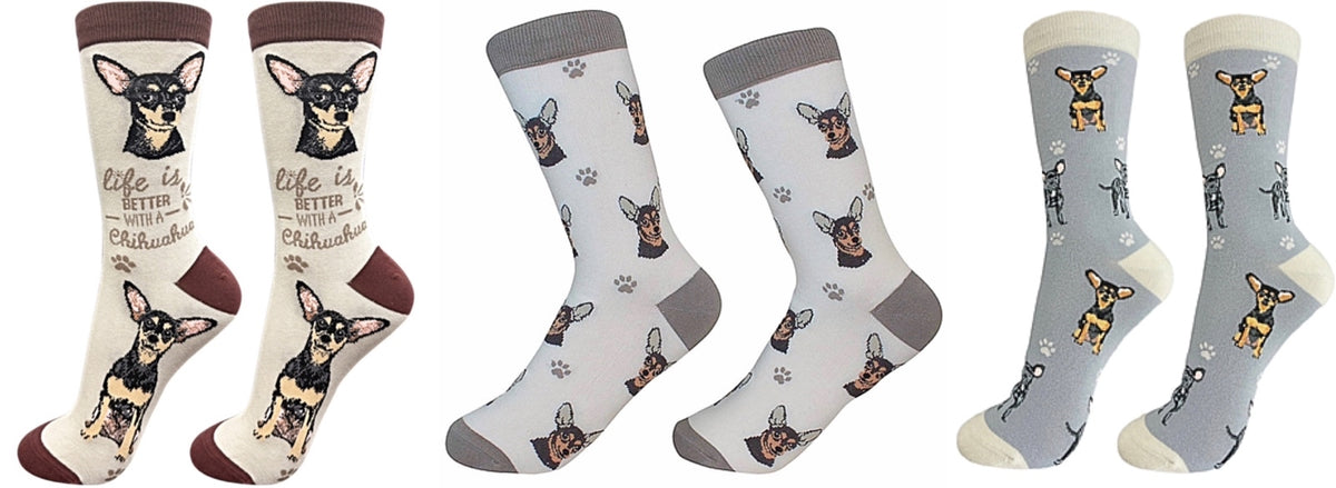 BLACK CHIHUAHUA Dog Unisex Socks By E&S Pets CHOOSE SOCK DADDY, HAPPY TAILS, LIFE IS BETTER - Novelty Socks for Less