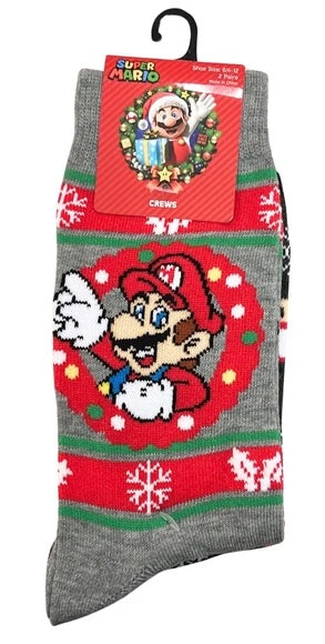 SUPER MARIO MEN’S 2 PAIR CHRISTMAS LUIGI & TOAD - Novelty Socks And Slippers