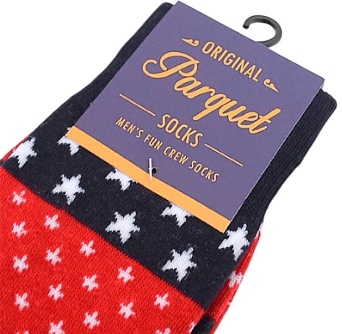 PATRIOTIC SOCKS Men's Socks RED, WHITE & BLUE With Stars All Over PARQUET BRAND - Novelty Socks And Slippers