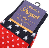 PATRIOTIC SOCKS Men's Socks RED, WHITE & BLUE With Stars All Over PARQUET BRAND - Novelty Socks And Slippers
