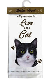 ALL YOU NEED IS LOVE & A CAT Kitchen Tea Towel Tuxedo Cat By E&S Pets - Novelty Socks And Slippers