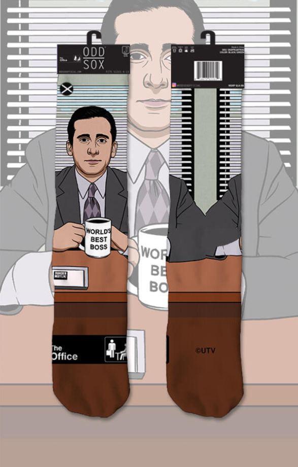 THE OFFICE TV Show Men's MICHAEL SCOTT 360 Socks ODD SOX Brand ‘WORLD’S BEST BOSS’ - Novelty Socks And Slippers