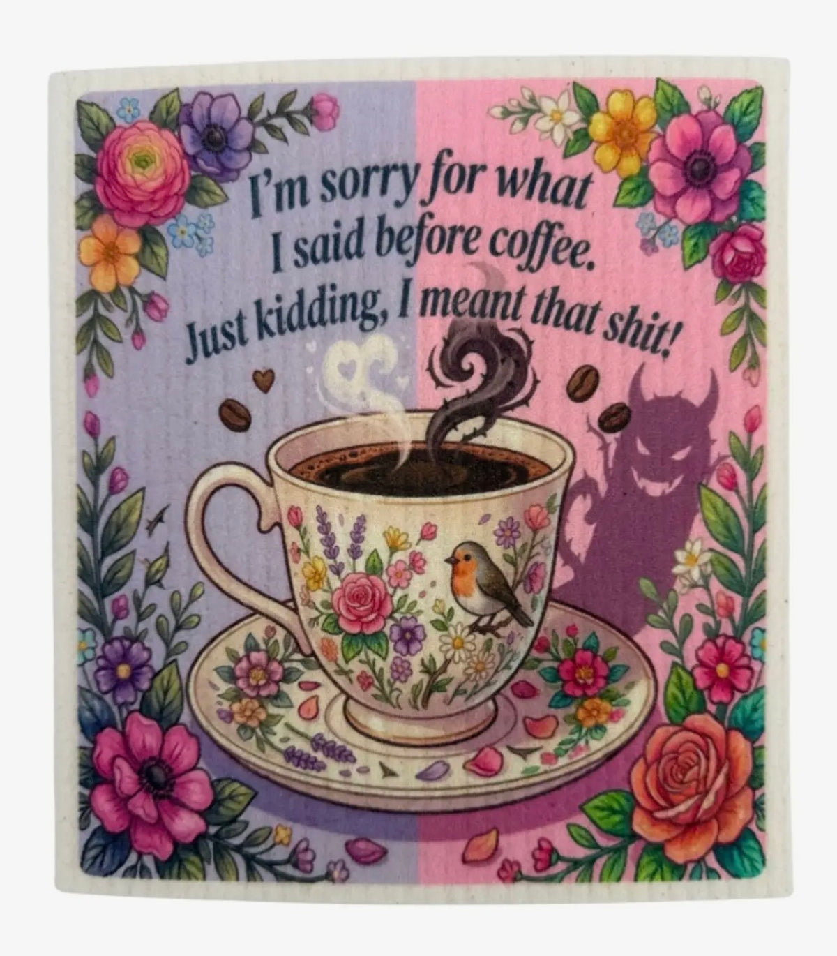 FUNNY COFFEE SAYINGS Set Of 3 Swedish Dishcloths ‘FUCK DECAF’ Steam Middle Finger