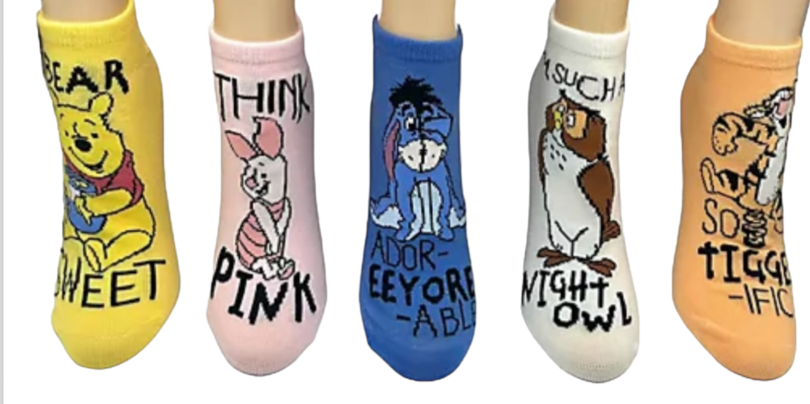 DISNEY WINNIE THE POOH Ladies 5 Pair Of No Show Socks ‘I’M SUCH A NIGHT OWL’ - Novelty Socks And Slippers