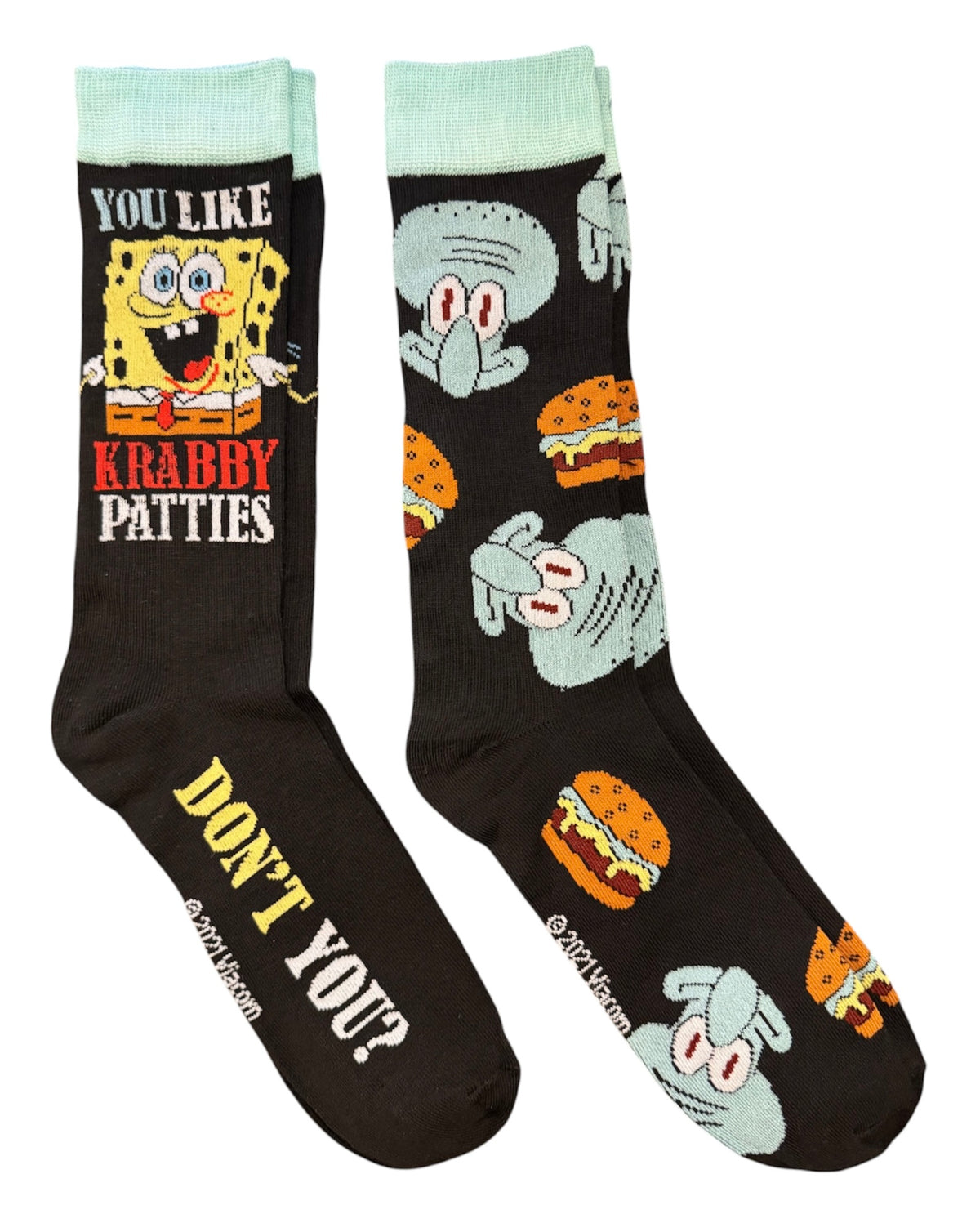 SPONGEBOB SQUAREPANTS MEN’S 2 PAIR OF SOCKS WITH SQUIDWARD ‘YOU LIKE KRABBY PATTIES DON’T YOU?