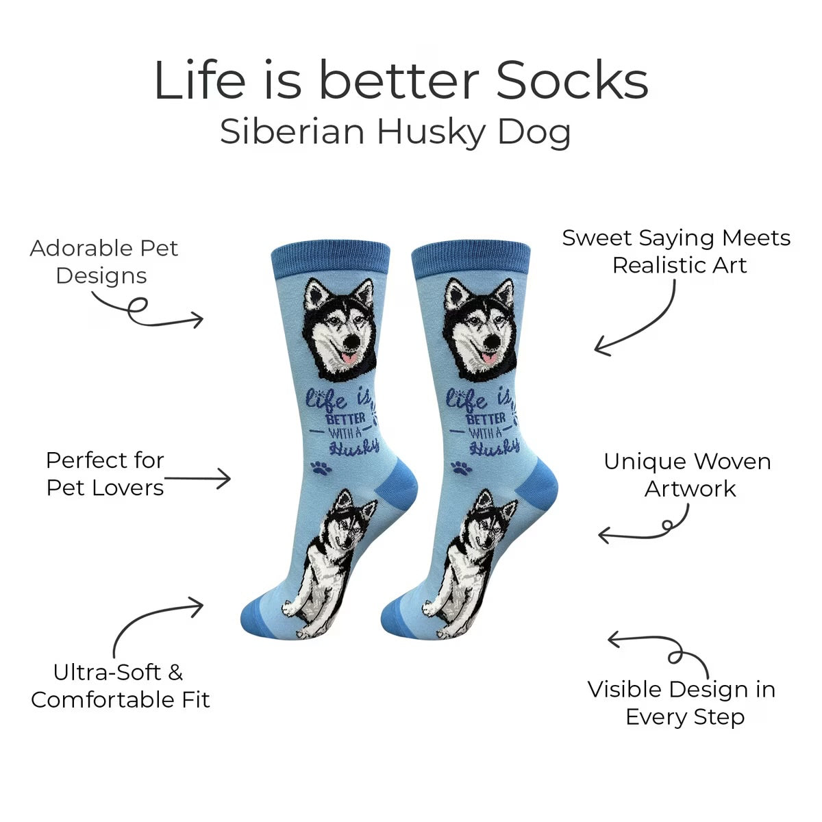 SIBERIAN HUSKY Dog Adult Unisex Socks By E&S Pets Choose Style