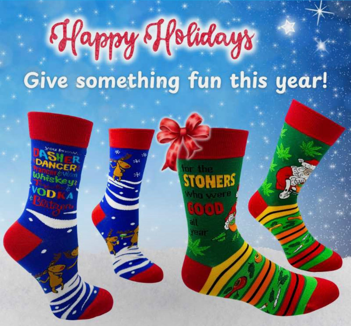 YOU KNOW DASHER & DANCER & PRANCER & VIXEN WHISKEY & TEQUILA & VODKA & BLITZENFabdaz Brand Ladies CHRISTMAS Socks - Novelty Socks And Slippers