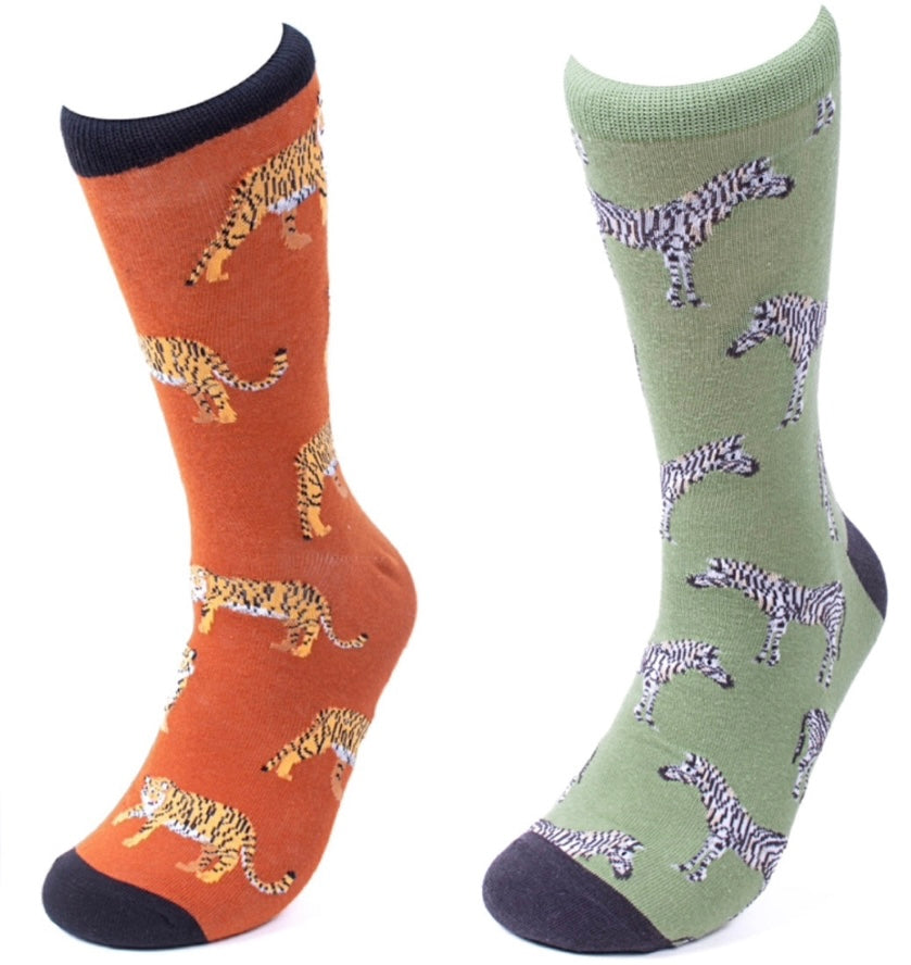 PARQUET Brand Men’s WILD ANIMALS Socks CHOOSE TIGERS Or ZEBRAS - Novelty Socks And Slippers
