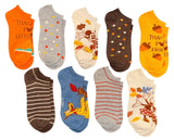 DISNEY THANKSGIVING Ladies 9 Pair Of No Show Socks ‘THANKFUL FOR LEFTOVERS’ Mickey, Minnie, Pluto - Novelty Socks And Slippers