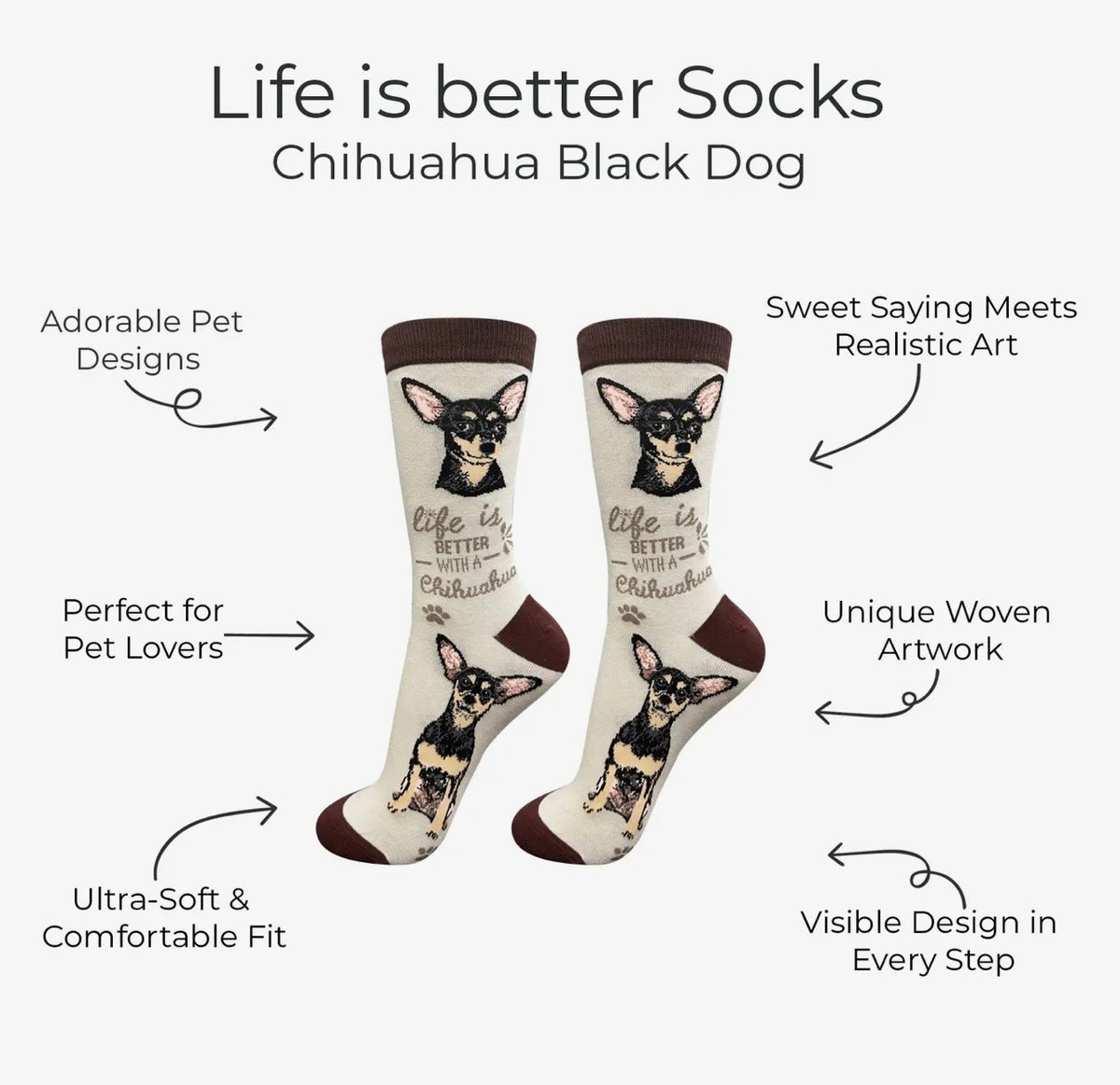 BLACK CHIHUAHUA Dog Adult Unisex Socks By E&S Pets Choose Style