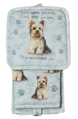 DOG & CAT 3 Piece Oven Mitt & Tea Towel Set By E&S Pets (CHOOSE BREED) - Novelty Socks And Slippers