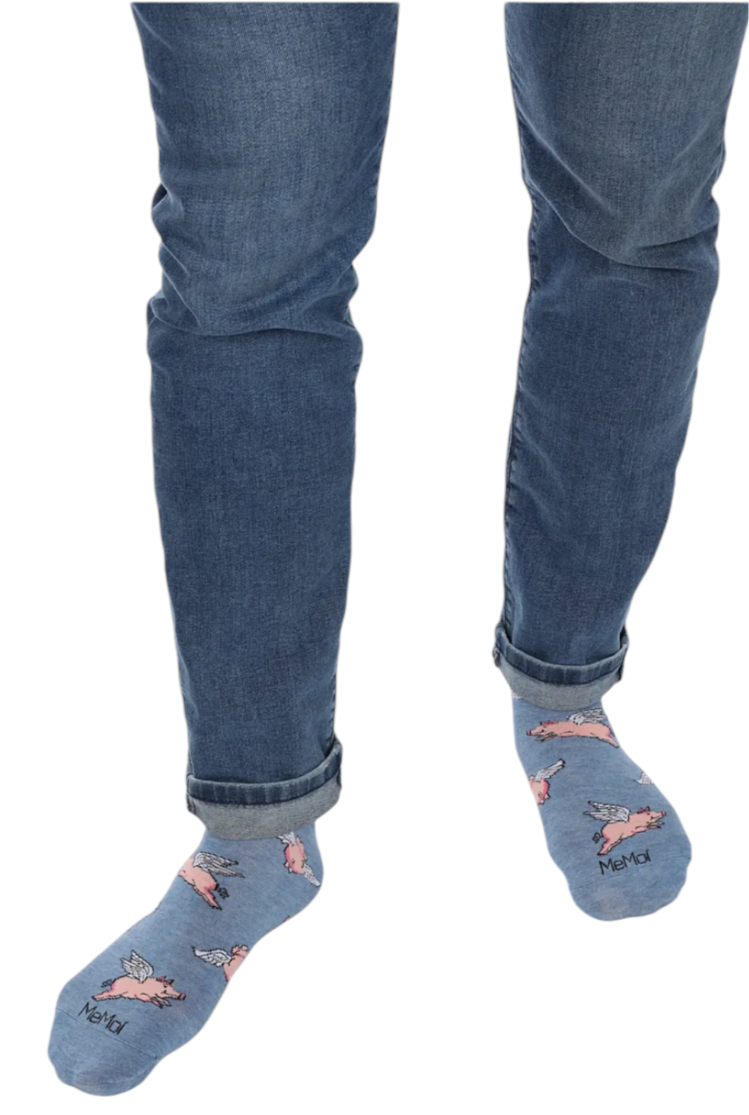 MeMoi Brand Men’s FLYING PIGS Socks - Novelty Socks And Slippers