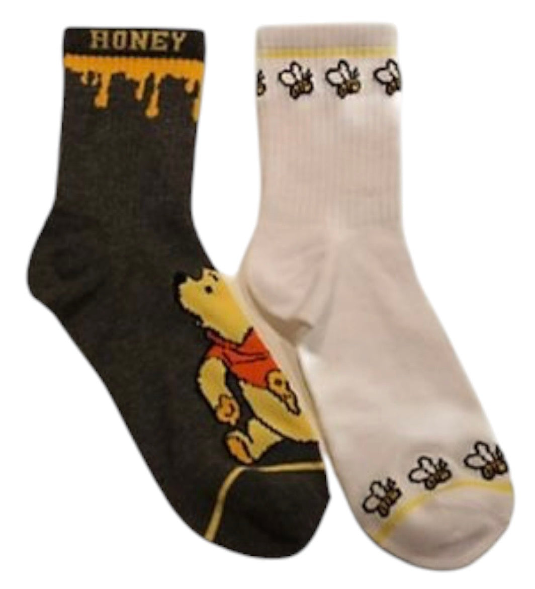 DISNEY WINNIE THE POOH Ladies 2 Pair Of Socks With Honeybees