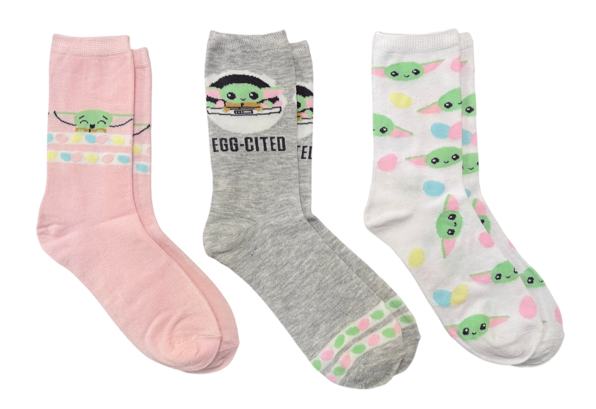 STAR WARS Ladies 3 Pair Of EASTER BABY YODA Socks ‘EGG-CITED’ WITH EASTER EGGS - Novelty Socks And Slippers