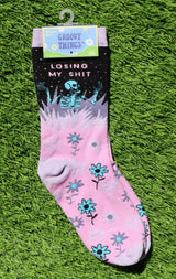 GROOVY THINGS Brand Ladies ‘LOSING MY SHIT’ Socks With SKELETON - Novelty Socks And Slippers