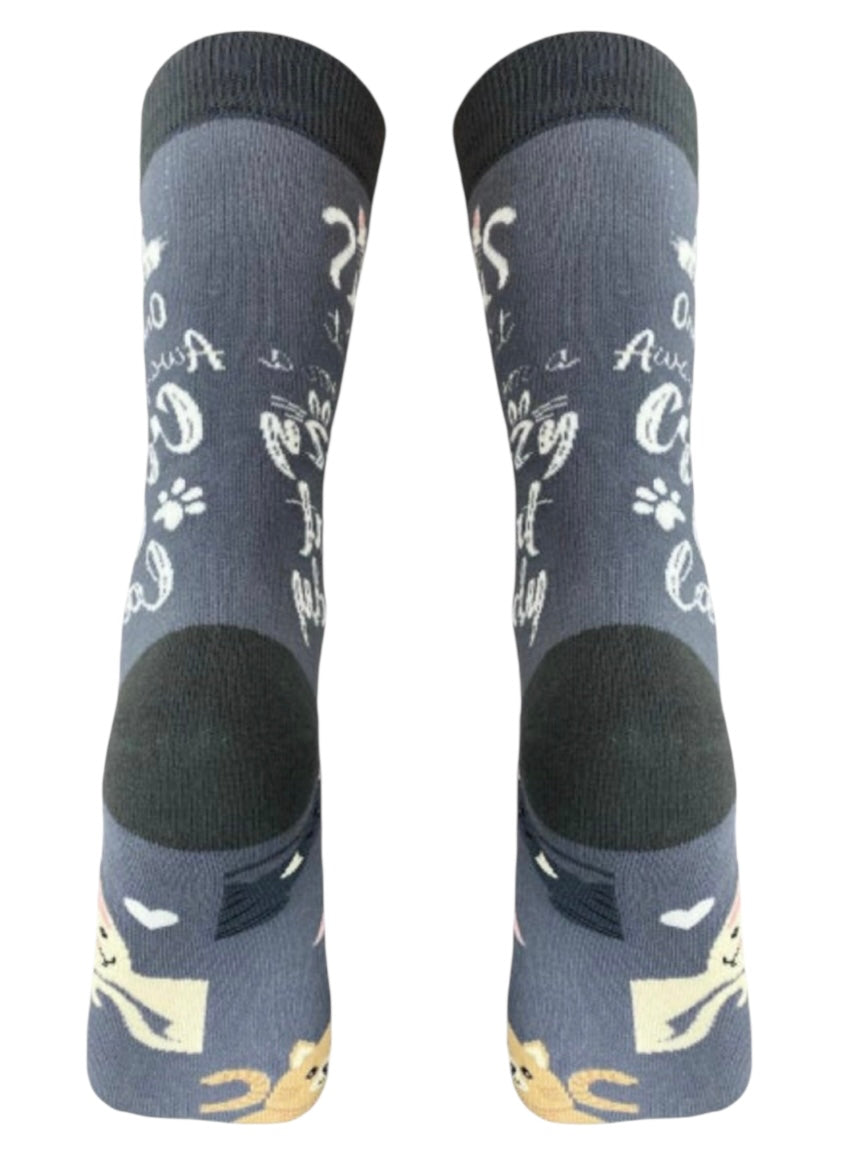 LIFE IS BETTER Brand Unisex ONE CAT AWAY FROM A CRAZY CAT LADY Socks By E&S Pets - Novelty Socks And Slippers