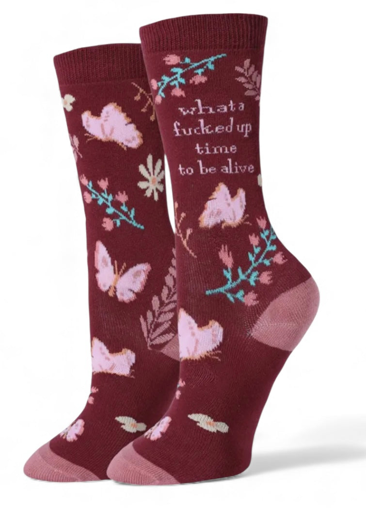 WHAT A FUCKED UP TIME TO BE ALIVE Ladies Socks Sock Harbor Brand - Novelty Socks And Slippers