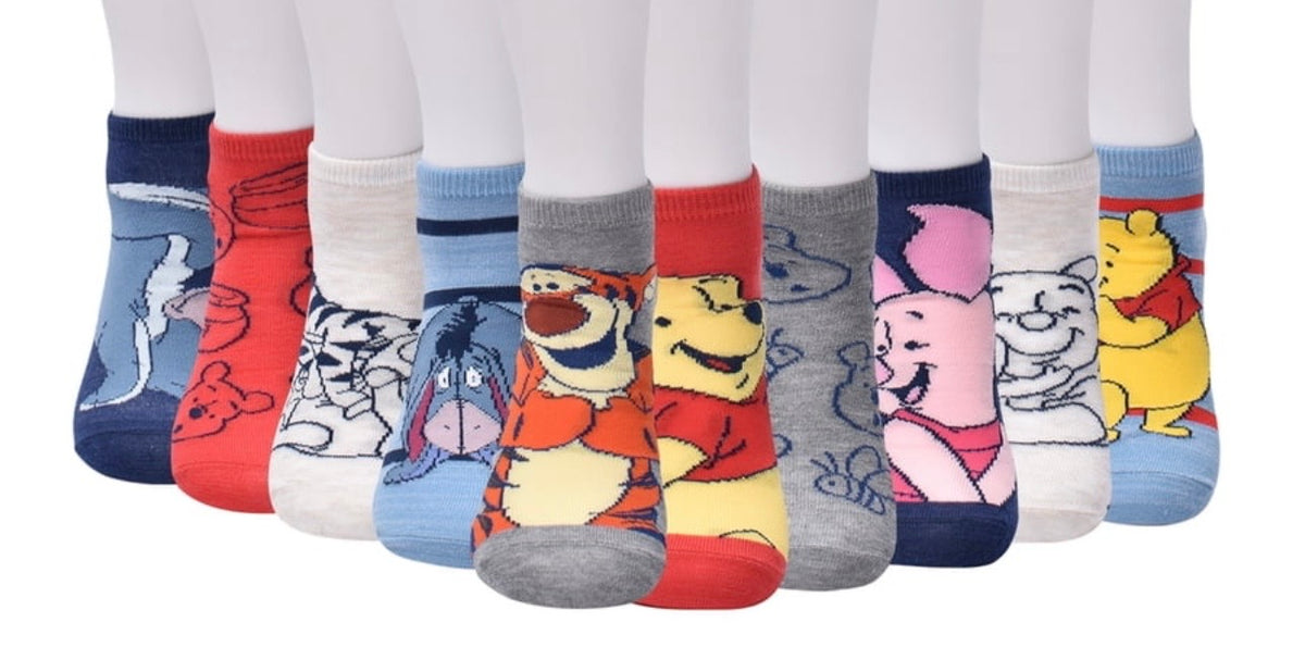 DISNEY WINNIE THE POOH Ladies 10 Pair Of Low Show Socks Eyeore, Tigger, Piglet