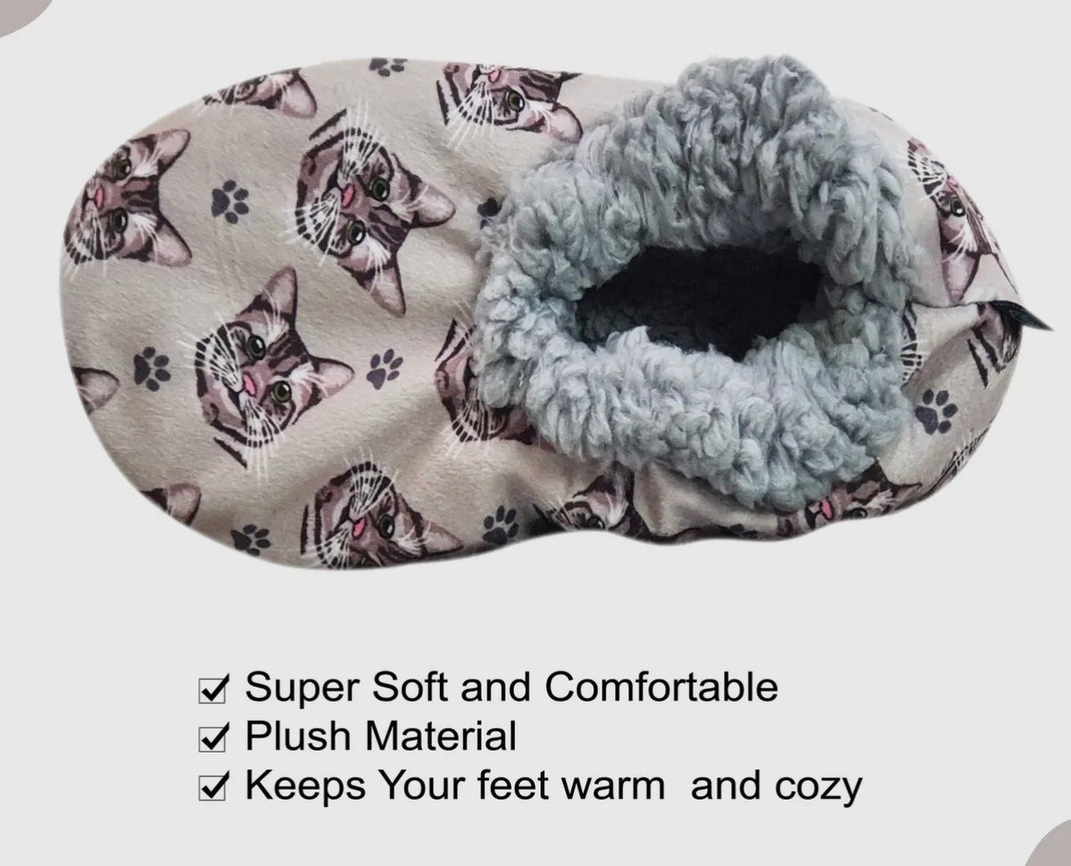 SILVER GRAY TABBY CAT Ladies Non-Slip Slippers COMFIES BRAND By E&S Pets - Novelty Socks And Slippers