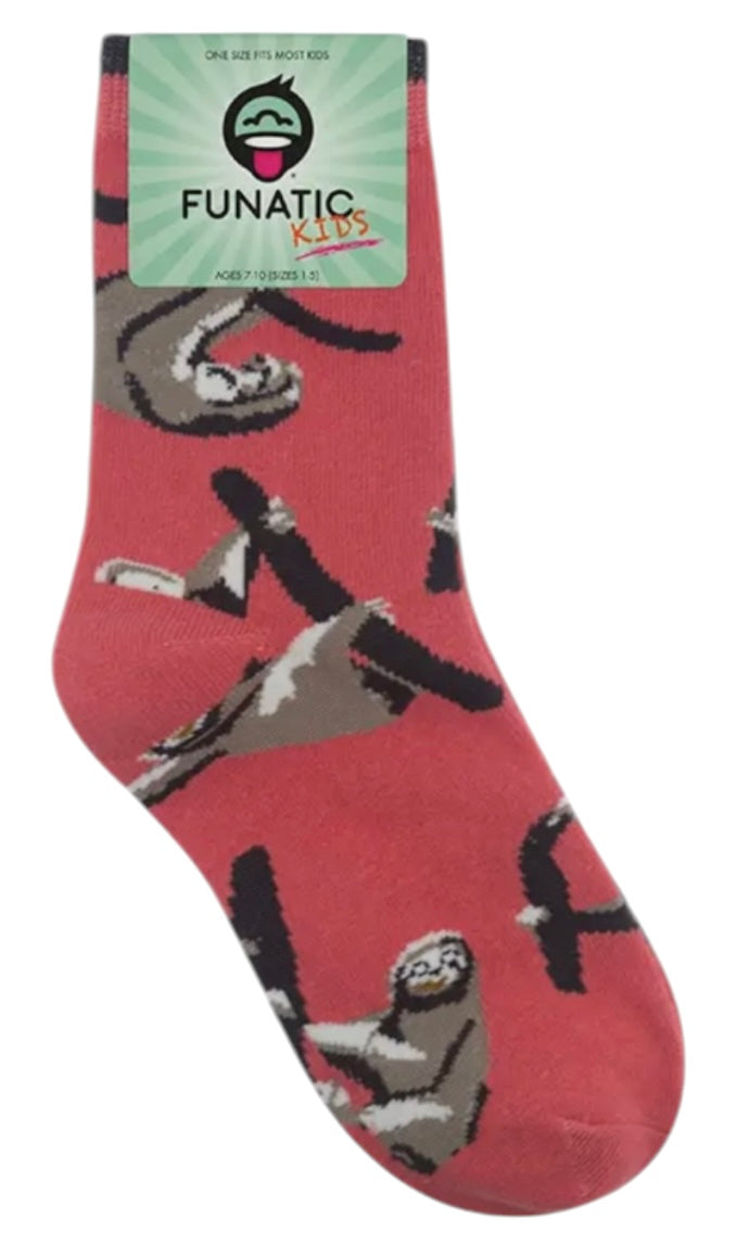 FUNATIC Brand Unisex Kids SLOTH Socks Sloths All Over Kids Age 7-10 - Novelty Socks And Slippers