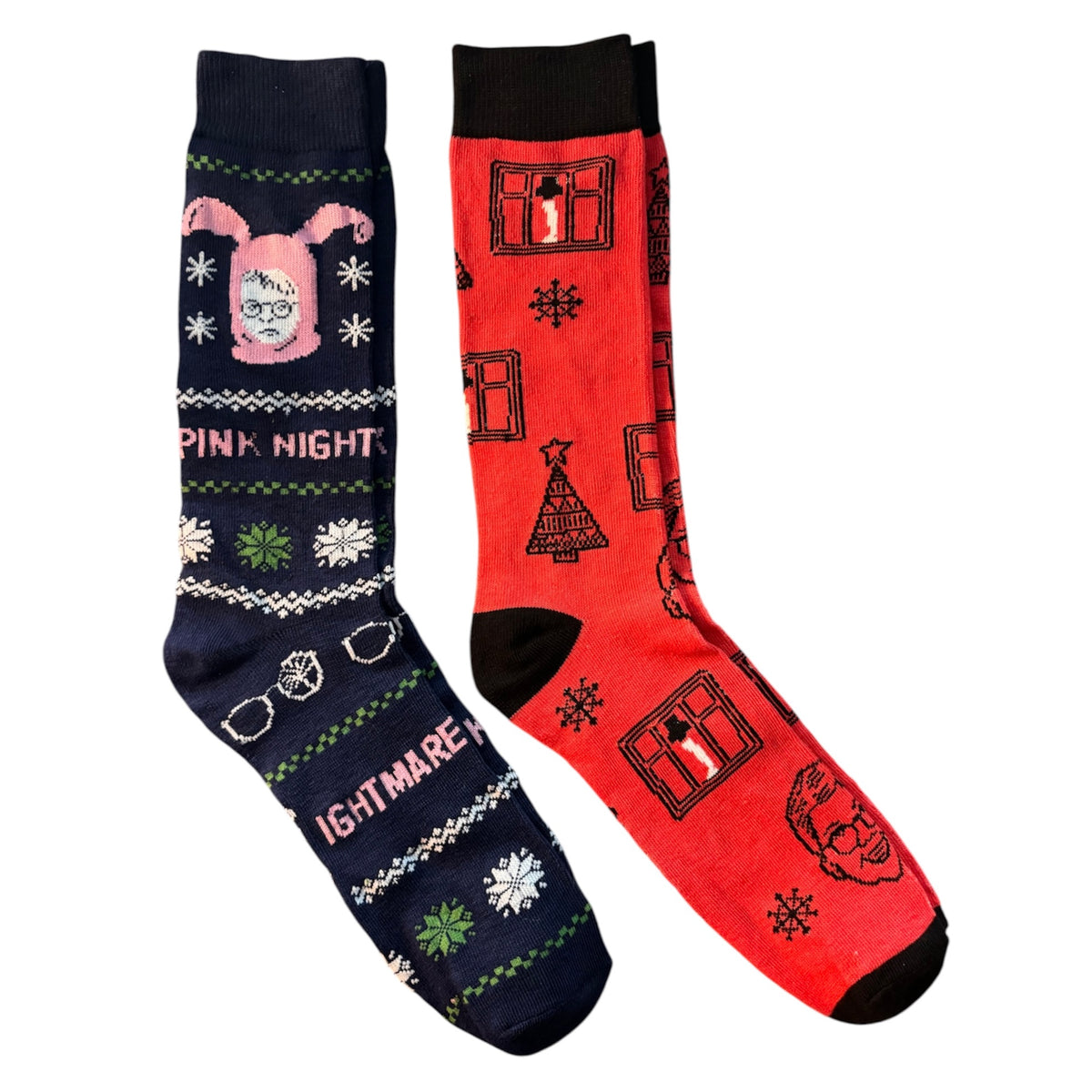A CHRISTMAS STORY Men's 2 Pair Of Socks RALPHIE IN PINK NIGHTMARE SUIT & LEG LAMP