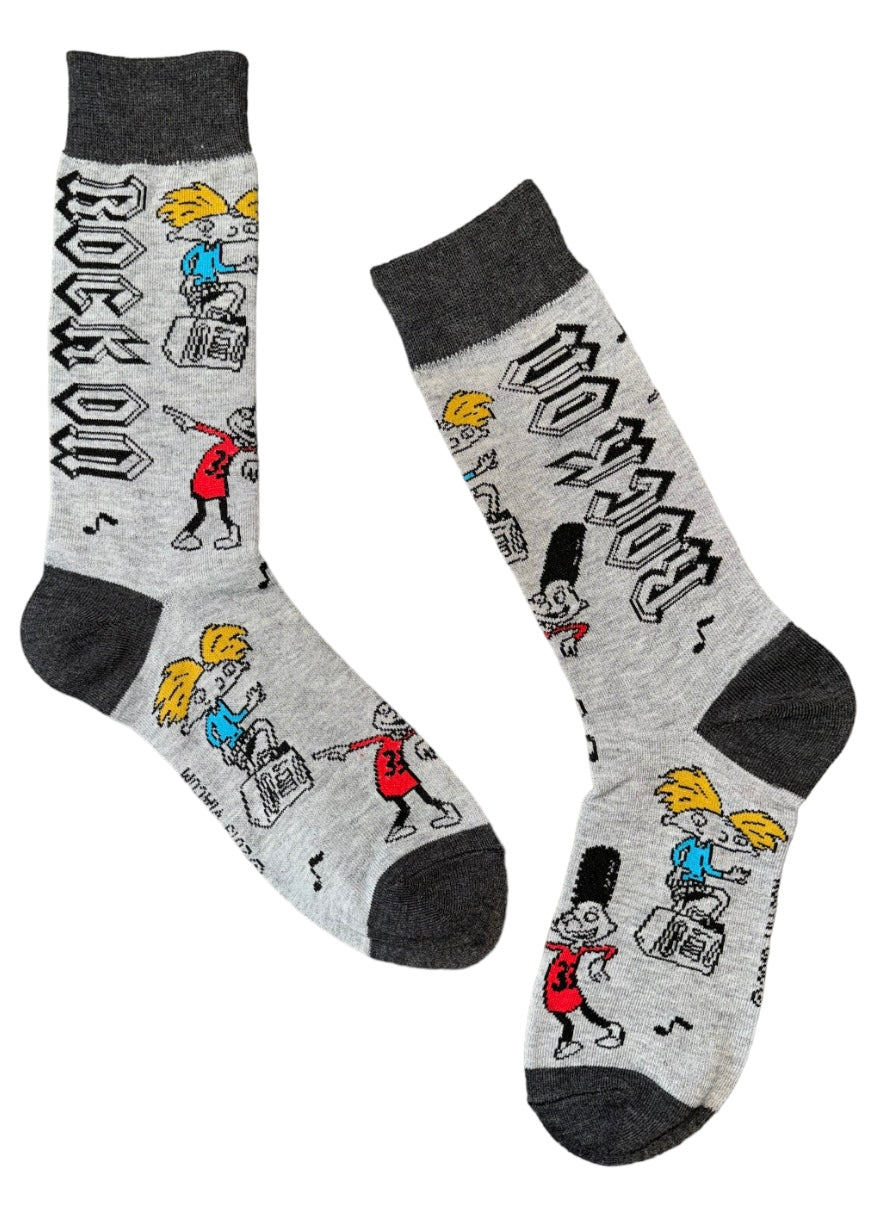 HEY ARNOLD MEN’S SOCKS WITH GERALD JOHANNSEN ‘ROCK ON’ - Novelty Socks And Slippers