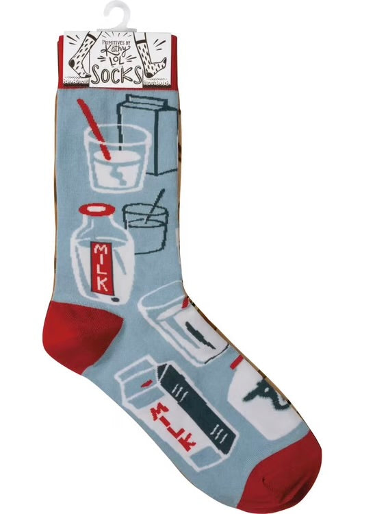 MILK & COOKIES Mismatched Unisex Socks Primitives By Kathy - Novelty Socks And Slippers